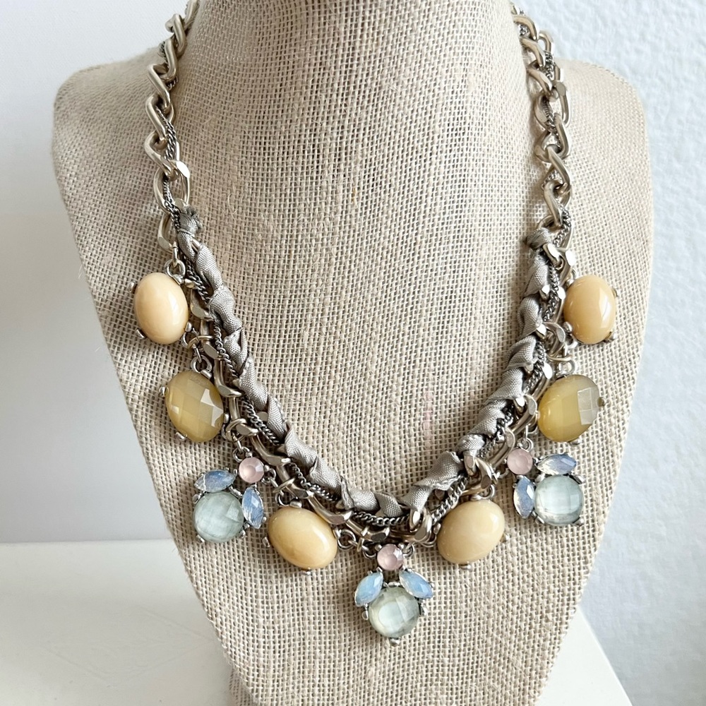 Loft Short Blue and Neutral Cabochon Necklace crystal statement pastel